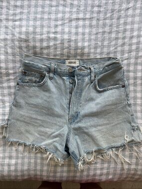 Agolde Dee Short Light Blue High-Rise Frayed Hem Denim Shorts
